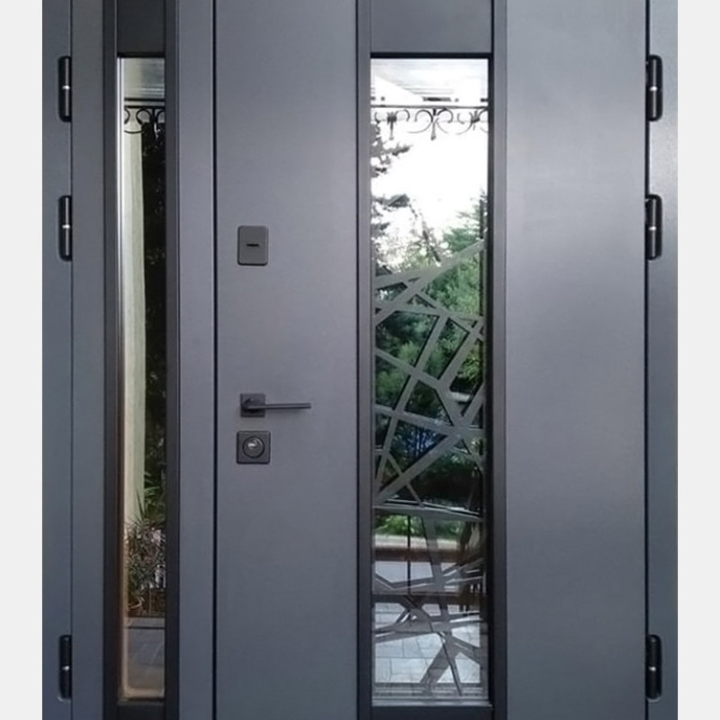 Двері вуличні, модель Thermo Steel Standart 22-10, 2 замки, полуторні, склопакет