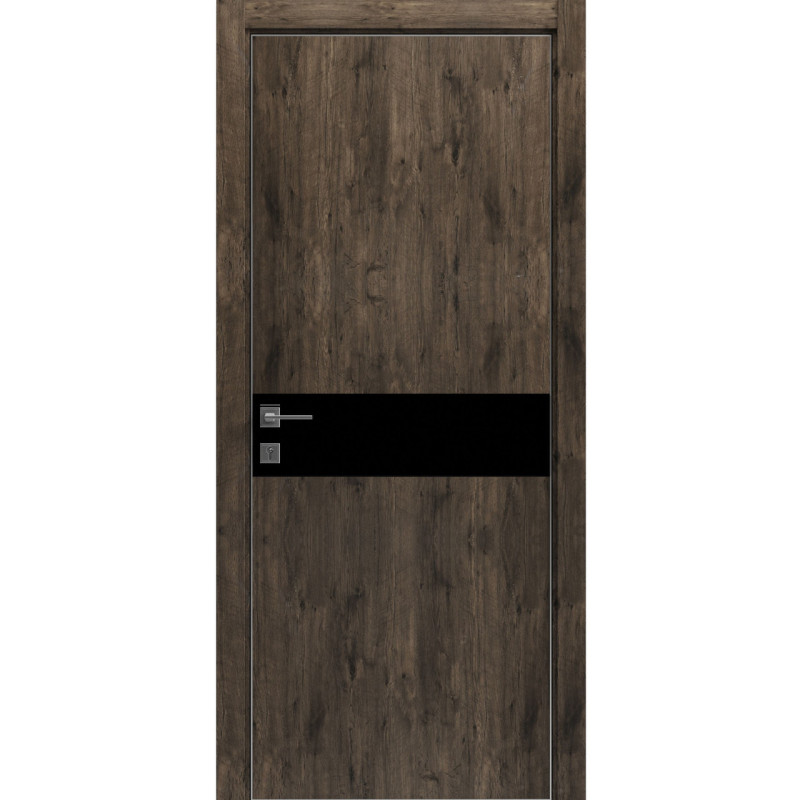 Двері колекції Modern модель Flat 02 Alum (з вставкою зі скла) Темна акація