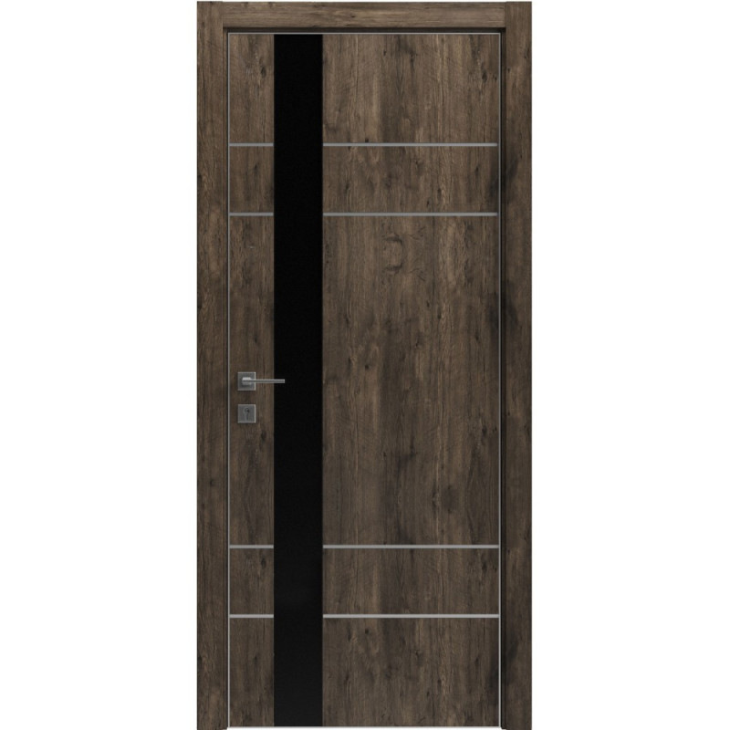 Двері колекції Modern модель Flat 05 Alum, (з вставкою зі скла) Темна акація